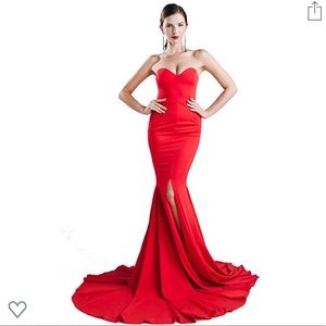Strapless Red Slit Gown